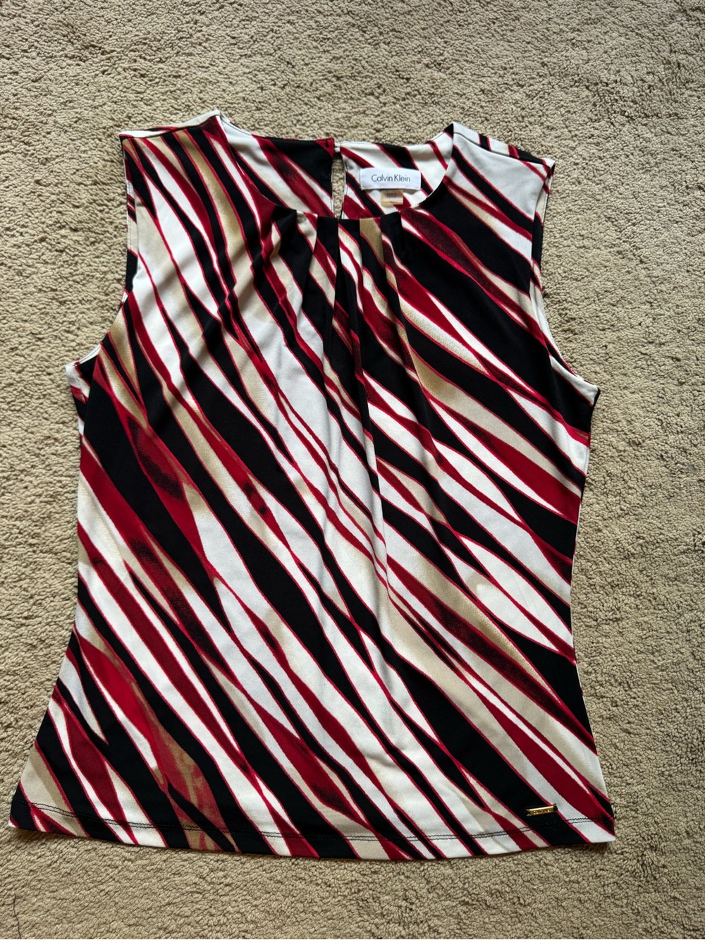 Calvin Klein Red Black Cream Striped Sleeveless Camisole